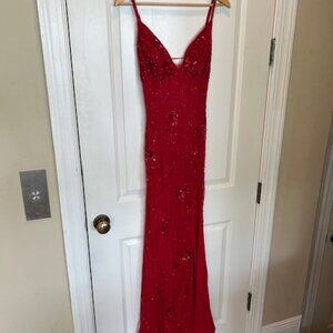 Ashley Lauren 11256 - Floral Appliqued Evening Gown, Electric Red size 8